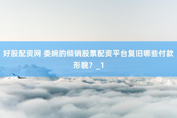 好股配资网 委婉的倾销股票配资平台复旧哪些付款形貌？_1